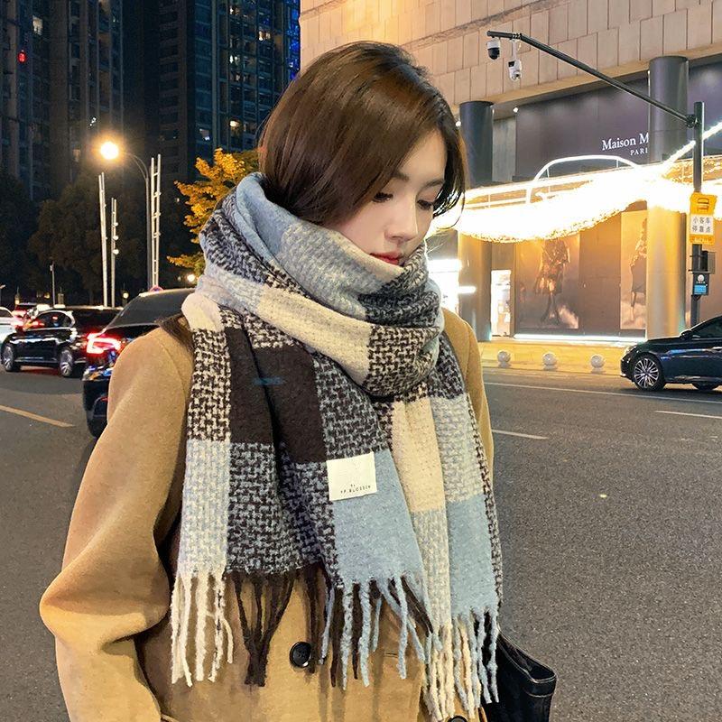New Korean Style Casual Versatile Long Plaid Men's Scarf Women's Winter Student Thickened Warm and Cold Proof Scarf