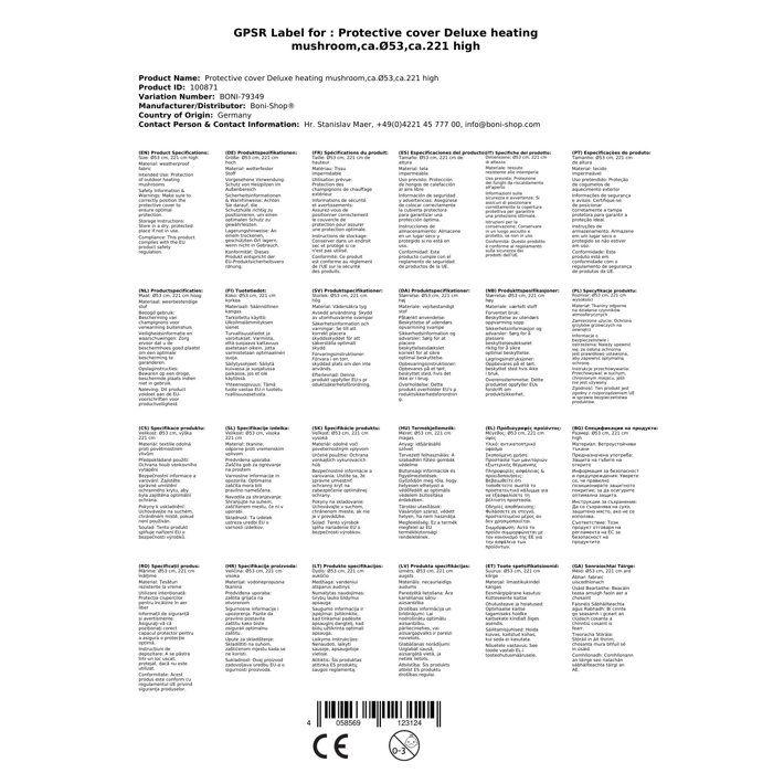 Housse de protection pour parasol chauffant, résistant aux intempéries, Ø53cm, 221cm