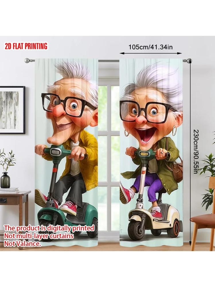 2pcs, plane printing Creative Curtains Creative ideas_ fun riding_ grandparents Versatile Durable Polyester (without rod)