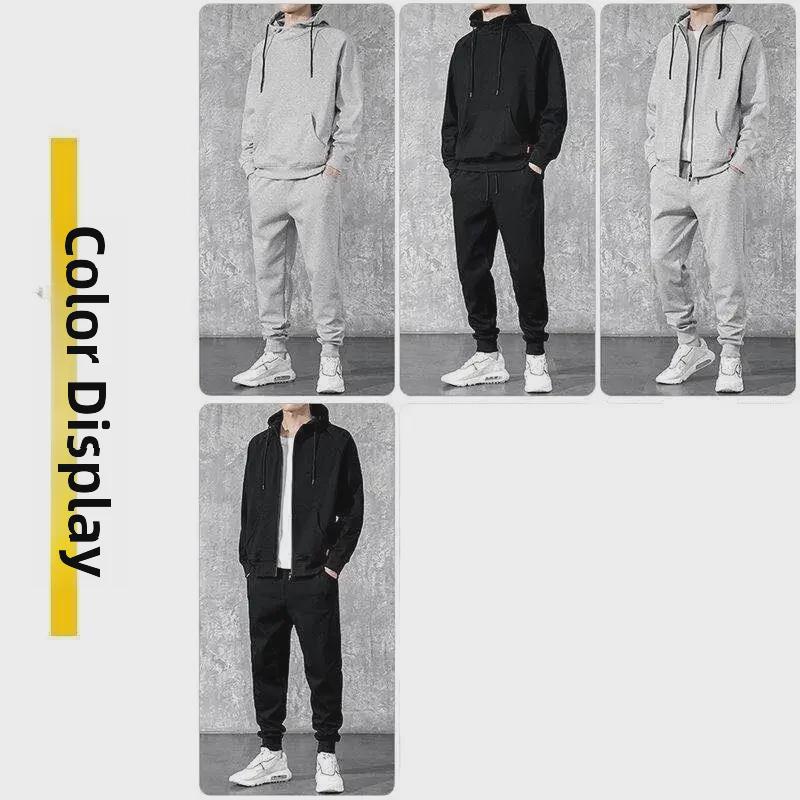 Men's Casual Korean-Style Velvet Thickened Sweater and Pants Set for Autumn/Winter
