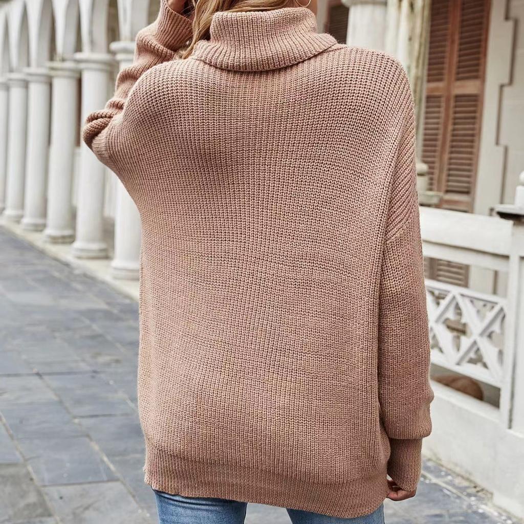 IHUASU Женский осенне-зимний свободный свитер с высоким воротом, однотонный свитер большого размера