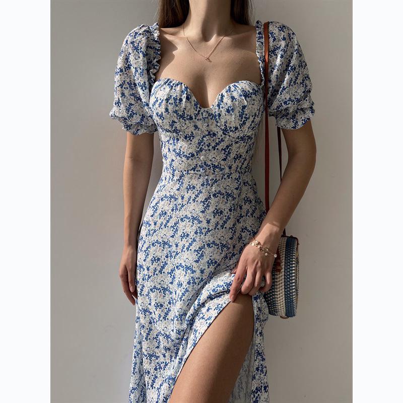 2025 Floral Print Waist-Cinched Mid-Length Dress - European & American Style