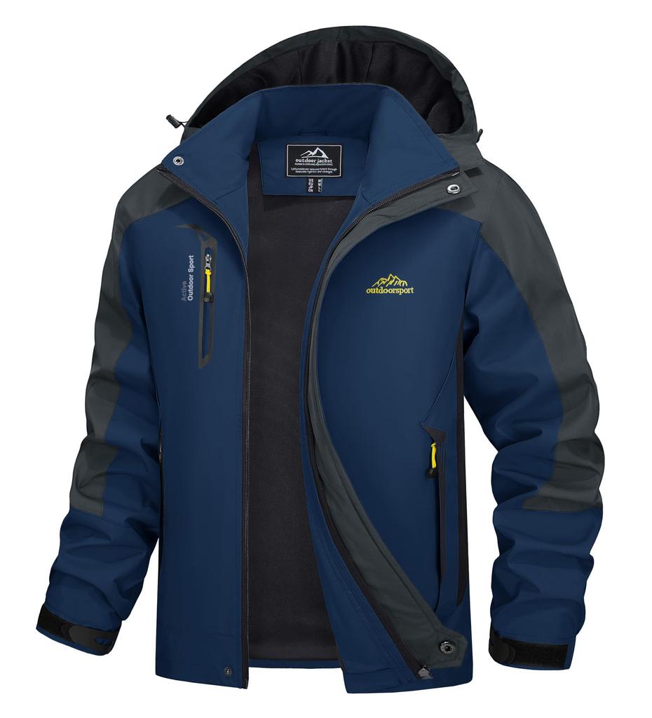 Demi-season Long Jacket Men's Hooded Windproof Water Resistant Rain Jacket Windbreaker 5 Pockets for Hiking,Fishing,Travel