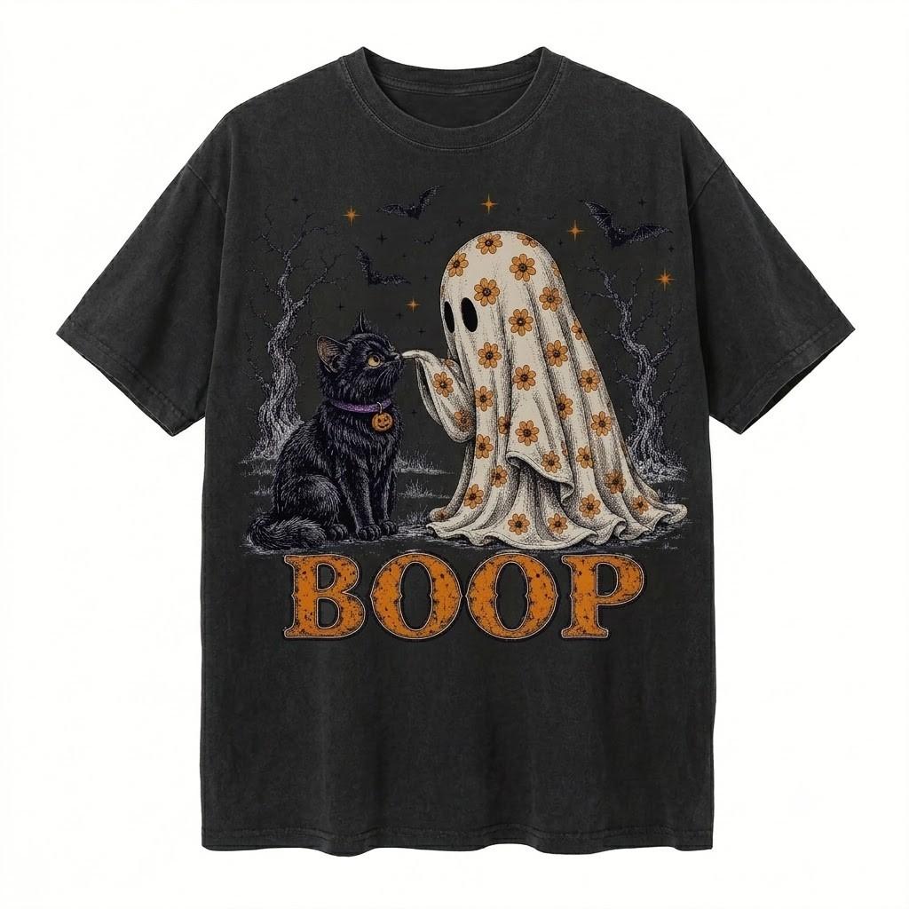 Boop Cat Spooky Halloween Black T Shirt Gift For Friends
