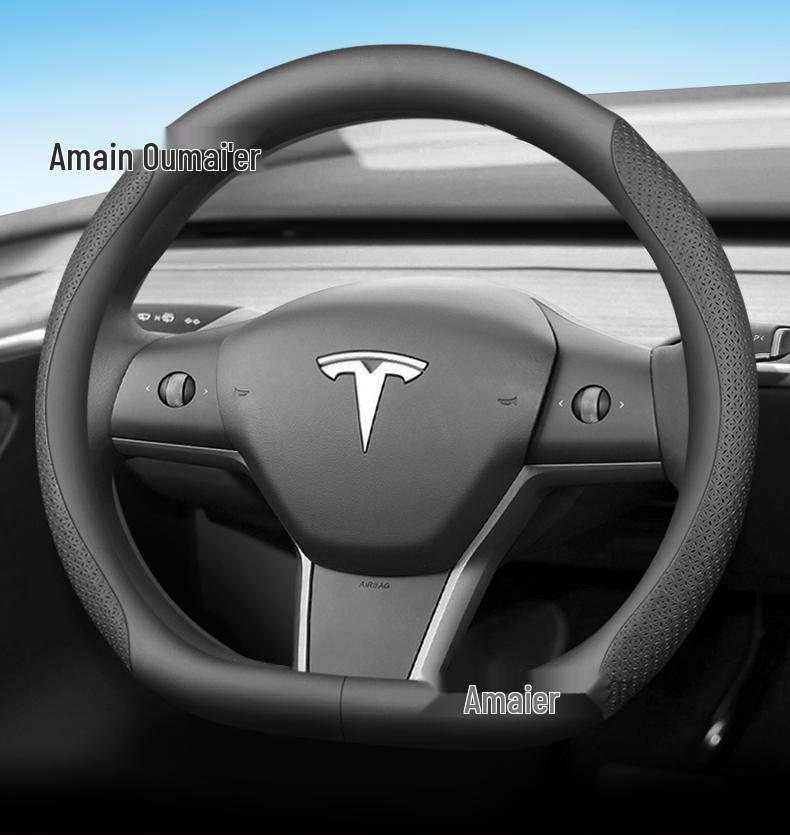 Genuine Leather Steering Wheel Cover for Tesla Model 3/Y - Ultra-thin Design