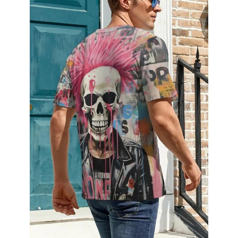 Pop Rock Skull Punk's Not Dead Pattern T Shirts For Men 3D Print Summer Hip Hop Trend Short Sleeve T-shirt Oversized O-neck Tops