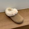 One-pedal half-tray leather snow boots women's boots autumn and winter piled thickened warm fluffy shoes snow cotton shoes