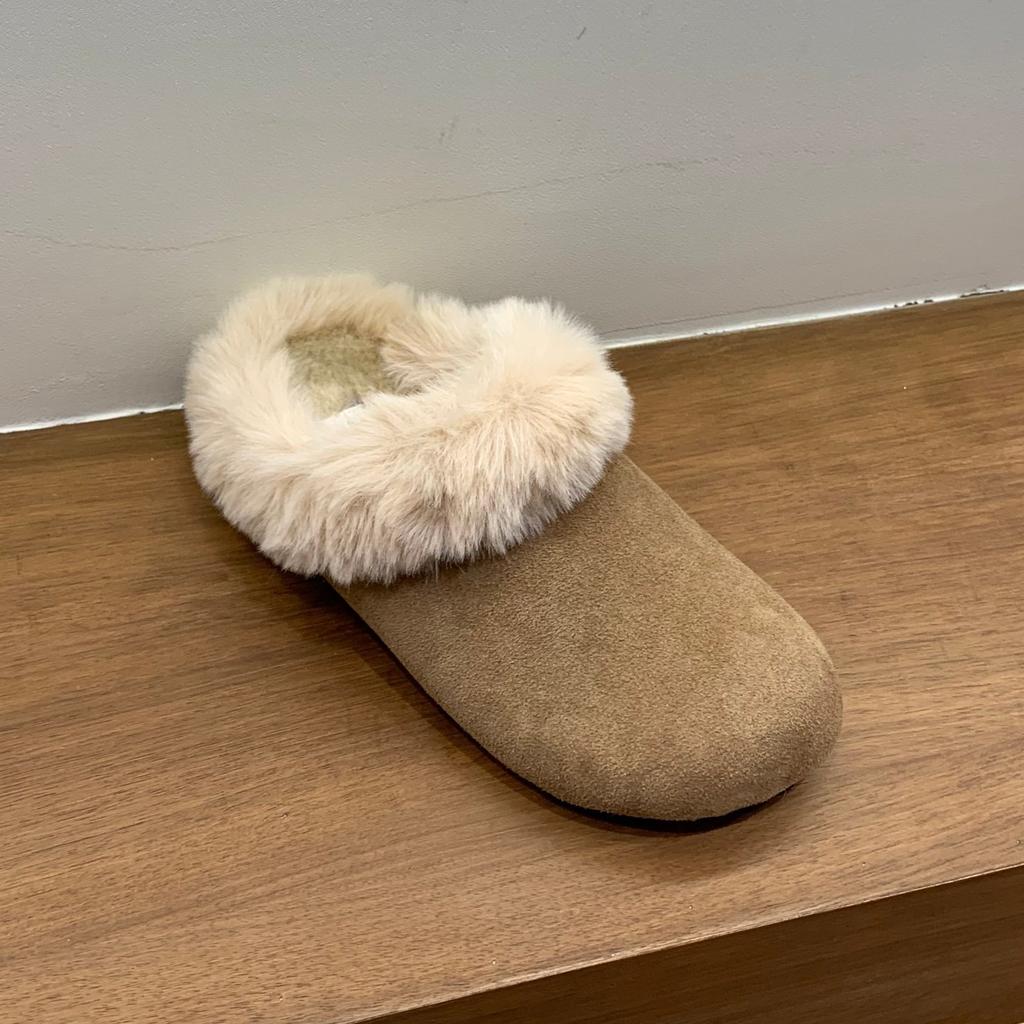 One-pedal half-tray leather snow boots women's boots autumn and winter piled thickened warm fluffy shoes snow cotton shoes