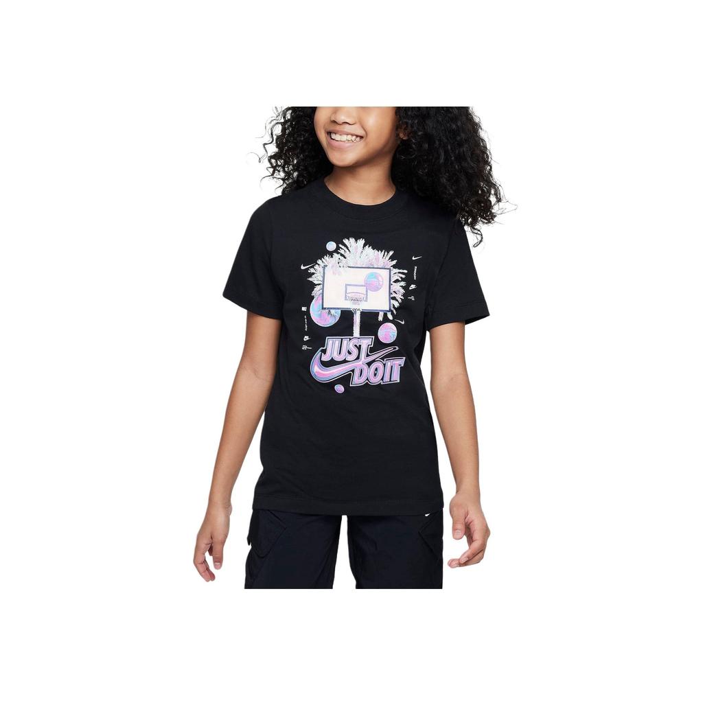 Nike Sportswear Printed Letter Casual Round Neck Short Sleeve T-Shirt Kids Tops Black FV5348-010