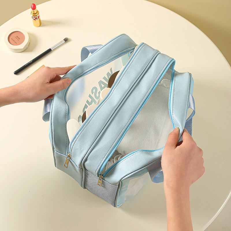 Women's Waterproof Large-Capacity Travel Makeup Bag with Wet/Dry Separation and Transparent Swim Compartment