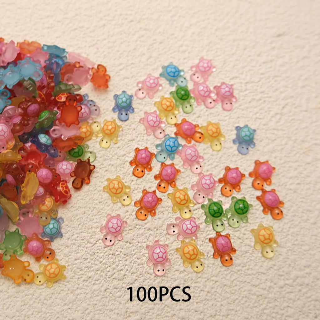 100 Pieces Luminous Mini Sea Turtles Cute Small Miniature Figurines Bead Charms for Cake