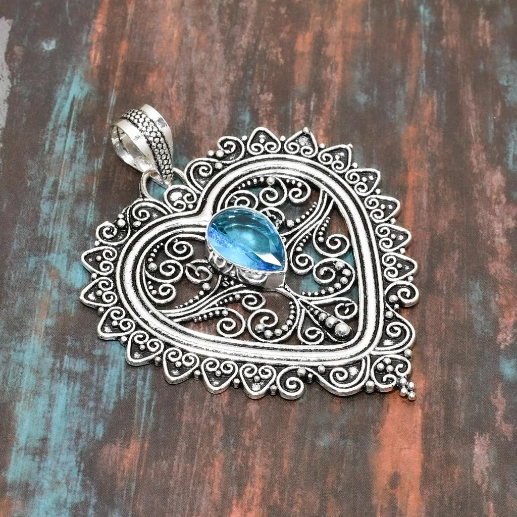 Очаровательный ювелирный кулон ручной работы из швейцарского голубого топаза и драгоценного камня из стерлингового серебра 925 пробы