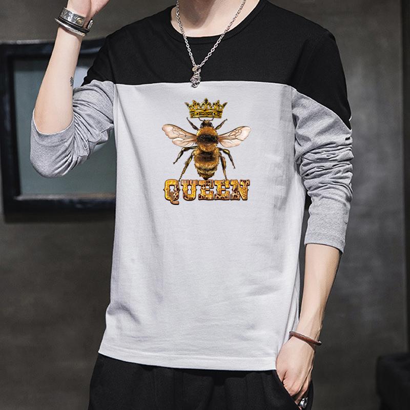 1pc, Spreading Wings Bees Queen Heat Transfer Decal, Black Yellow Bee Crown Text Insect Iron-on Sticker, For Bags Backpacks Fabric