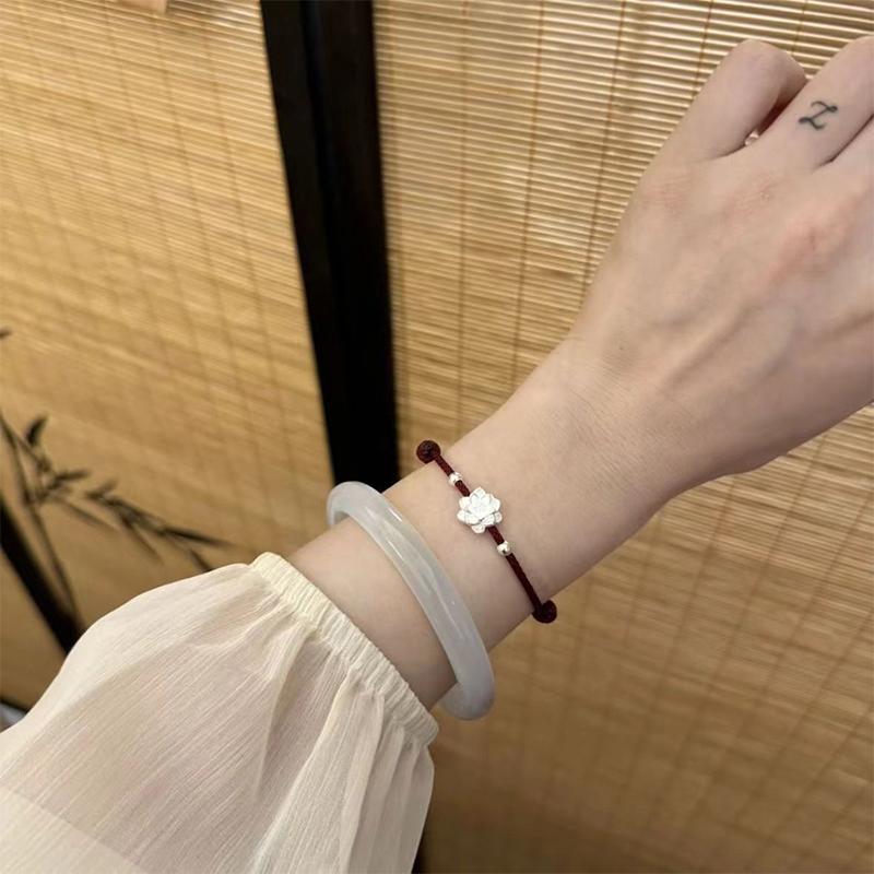 Китайский стиль ручной плетения Лотос счастливые браслеты для женщин мужчин простые изысканные регулируемые браслеты ювелирные аксессуары подарки