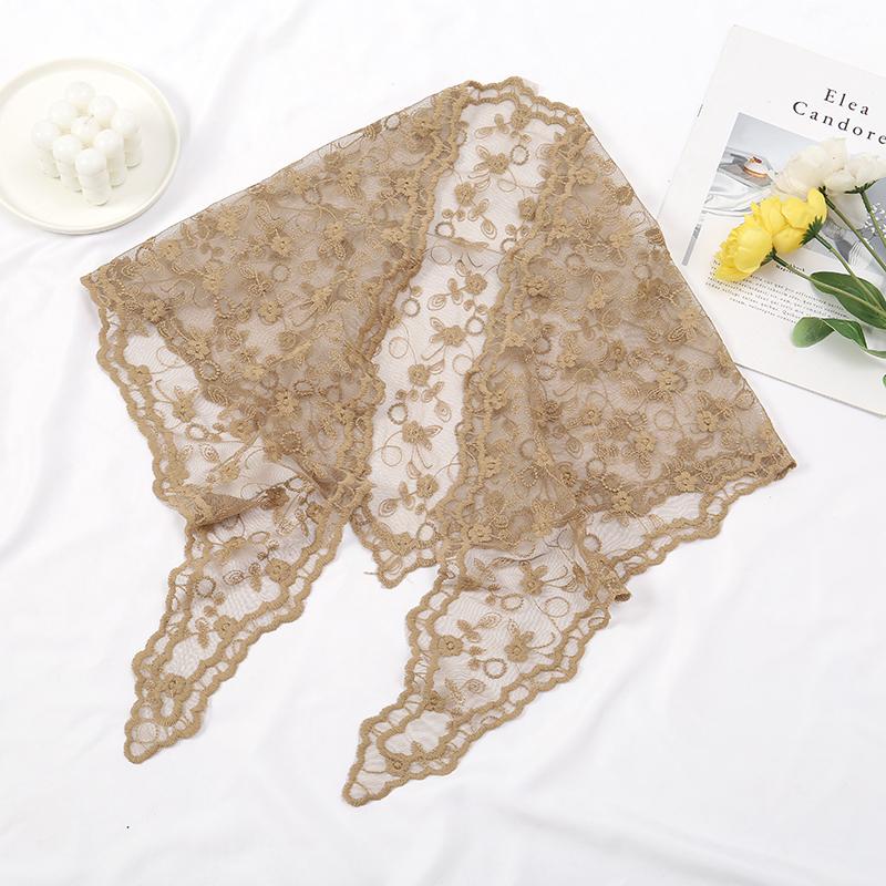 Rhinestone Embroidered Floral Square Lace Scarf For Woman Turban Summer Sun Protection Wraps Ladies Bandana Travel Soft Headband