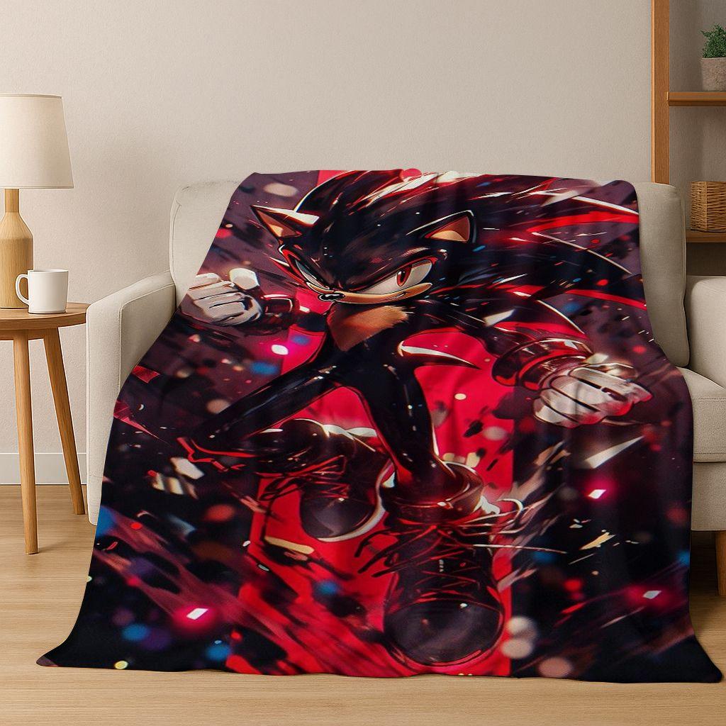 3D S-Sonic Cartoon Hedgehog Game Flannel Blanket Soft Warm Throw Blanket for Bed Bedroom Living Room Travel Picnic Gift Kids