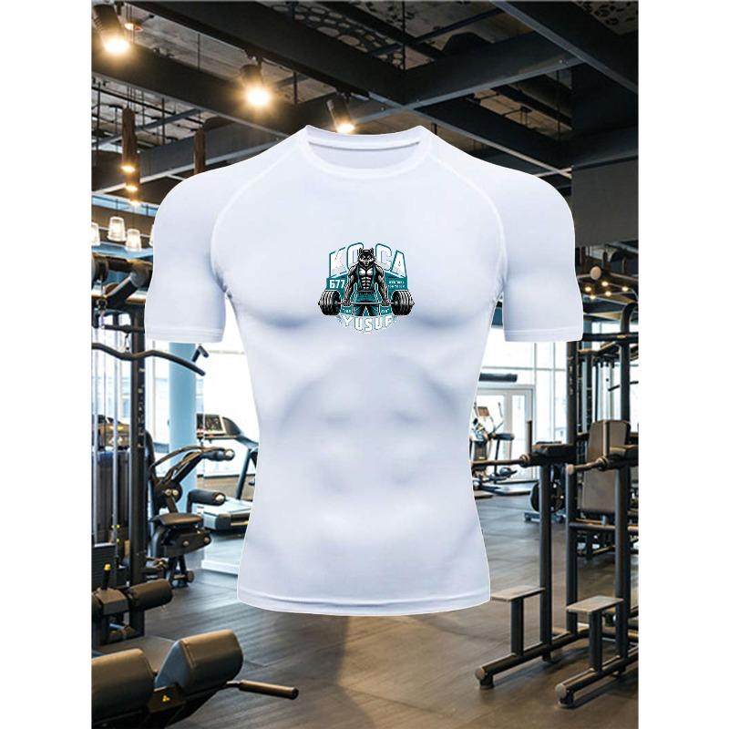 Мужская серая компрессионная футболка с коротким рукавом KOCA с принтом Muscle Robot, быстросохнущая, дышащая, высокая эластичность, спортивный топ для зала и тренировок