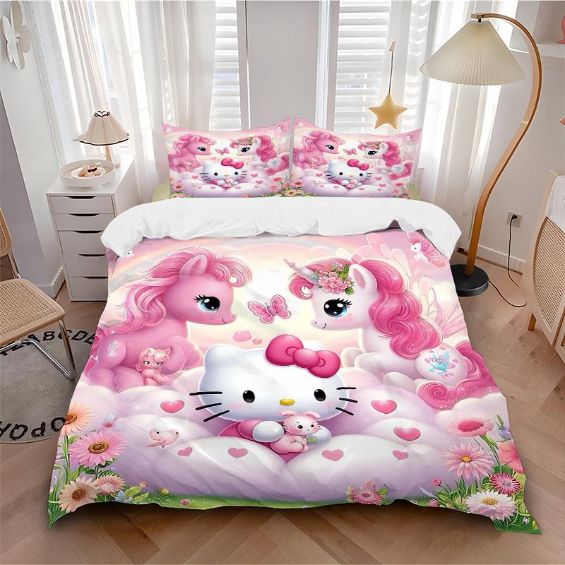 Hello Kitty Unicorns Print 3Pcs Bedding Setduvet Cover With 2 Bedropillowcase Home Birthday Gift