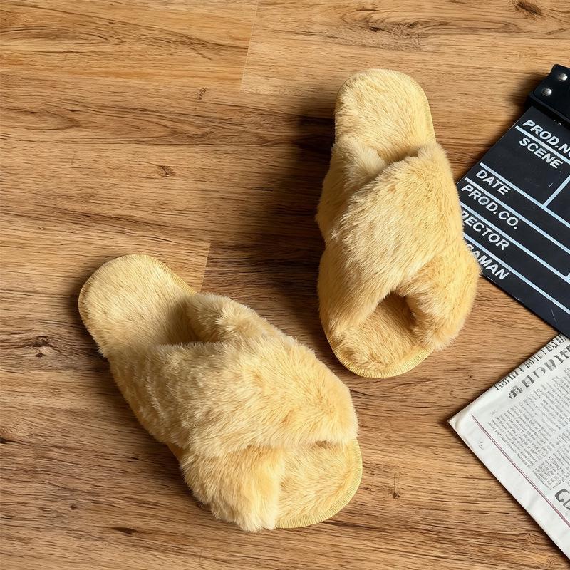 VAT-Compliant Fluffy Rabbit Fur Open-Toe Slippers for Cross-Border E-Commerce