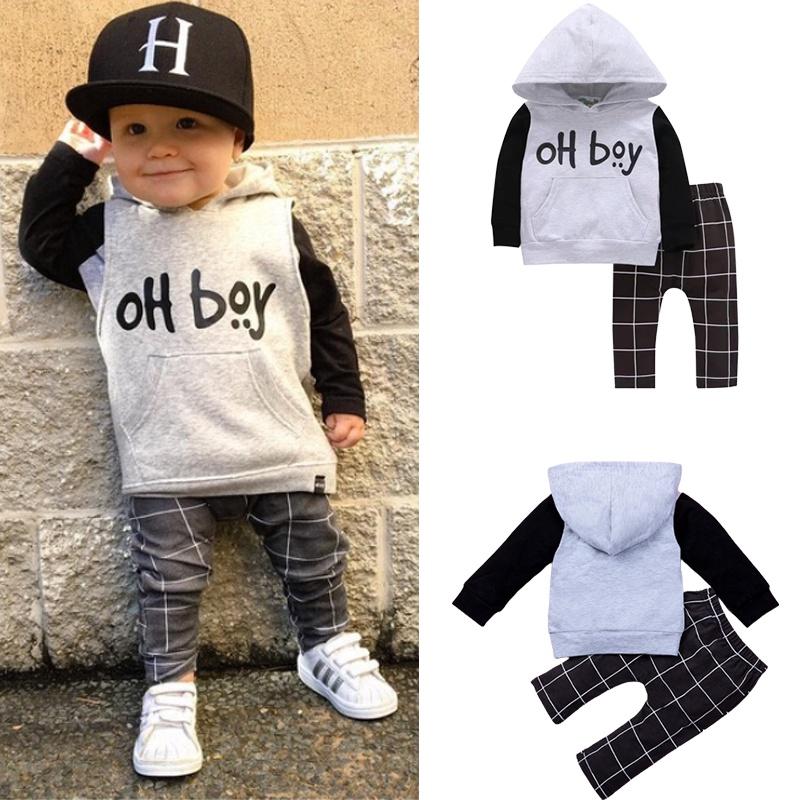 Stylish 2pcs Toddler Baby Boys Oh Boy Outfits Hoodies Pants Leggings
