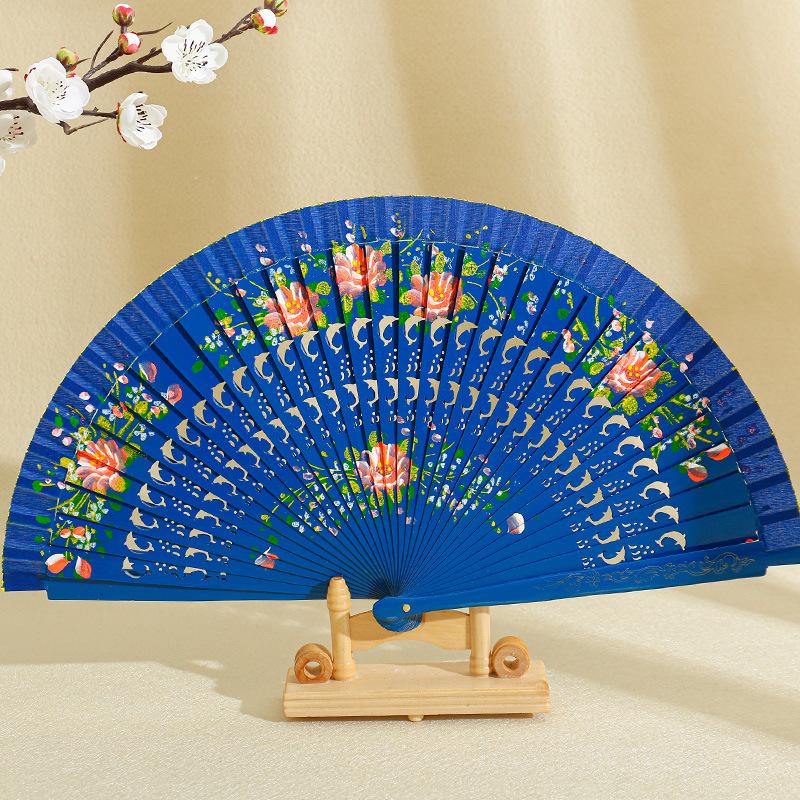 Folding Fan Wood Spanish Fan for Dancing Printing Hand Folding Fan Home Decoration Ornaments Craft Gifts for Guest