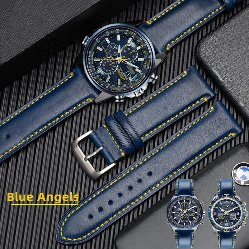 Ремешок для часов из натуральной кожи + силиконовой резины для Citizen Blue Angel AT8020 Sky Eagle JY8078 8035, браслет, 22 мм 23 мм, черный