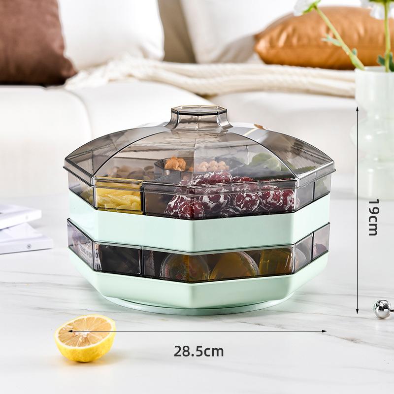 High-end Living Room Coffee Table Candy Nut Snacks Partition Storage Fruit Box Tray Household Double Layer Rotating Dried Fruit with Lid