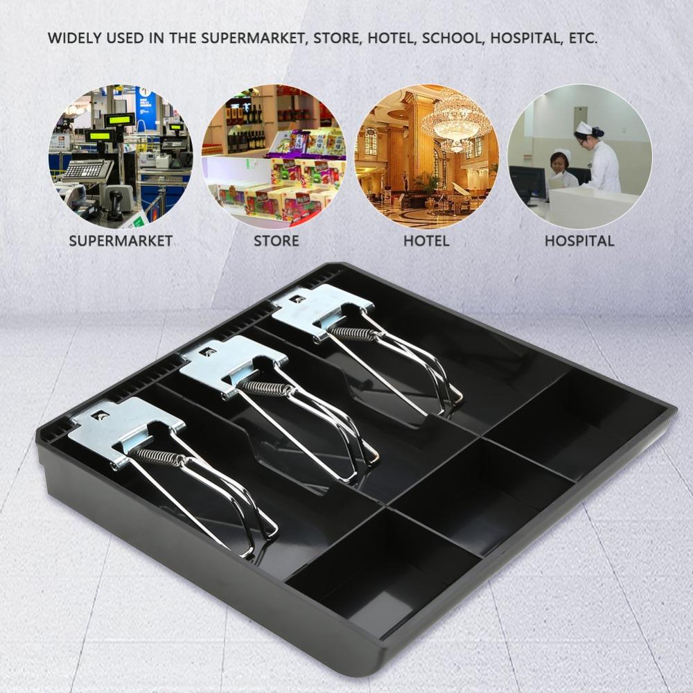 Black ABS Plastic Cash Drawer Insert Tray Three Compartments Money Tray Cashier