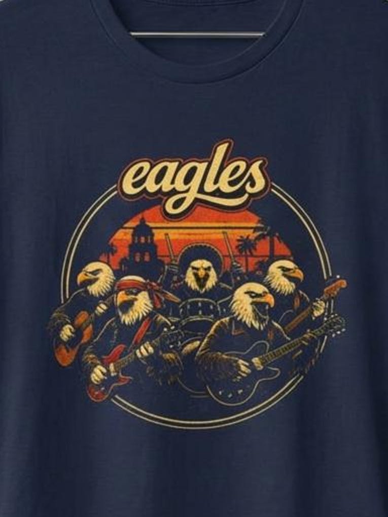 Футболка Eagles Ретро Закат Графическая футболка Винтажная концертная футболка Ретро Закат Классический Рок-н-ролл Графическая футболка Мерч группы