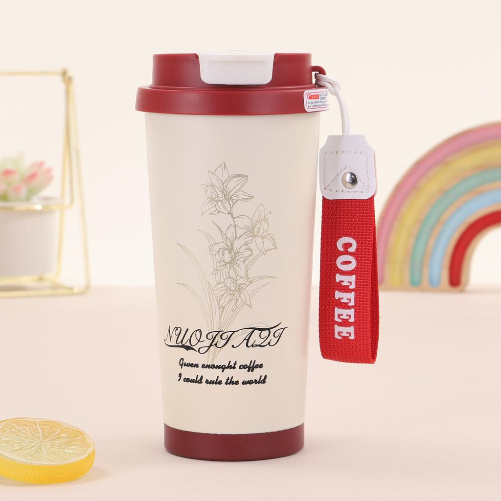 New Stainless Steel Thermos Cup High Appearance Level Bell Flower Portable Double Drink Coffee Cup Large Capacity Straw Cup