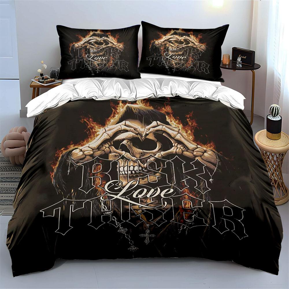 Skull Flame Artwork Set Bedding Duvet Cover Set Duvet Cover Pillowcases (1*Duvet Cover 2*Pillowcases, without duvet insert)
