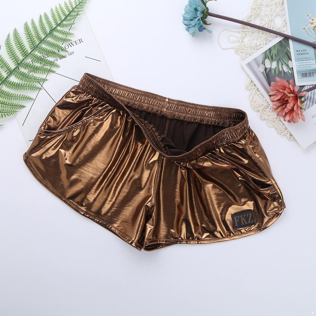 Men's Pants Shiny Metallic Low Rise Elastic Waistban Boxer Shorts Stage Performance Costume