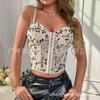 Women's Spice Girls Low-cut See-through Halter Splicing Mesh Fishbone Waistband Short Top