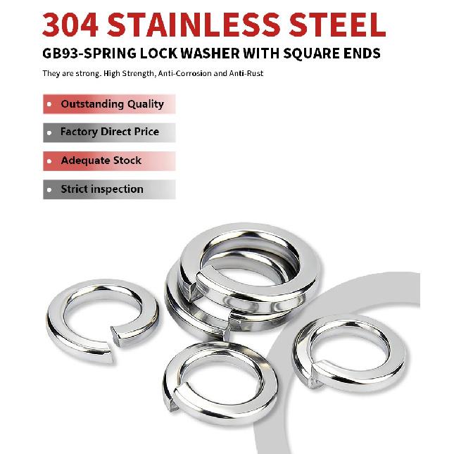 GB93 304 Stainless Steel Spring Lock Washer Square Ends Split Lock Washers M2M2.5M3M4M5M6M8M10M12M14M16M18M20M22M24M27M30