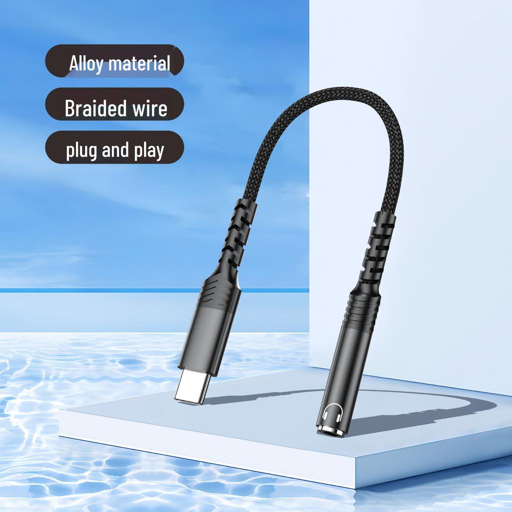 Аудиоадаптер-кабель USB-C на 3,5 мм для наушников Apple, Huawei - Плетеный, для звонков и музыки