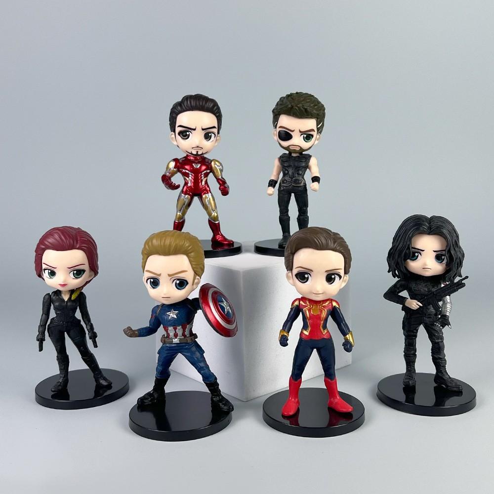 6pcs/set Avengers Black Panther Thanos Ironman Spiderman Captain American Hulk Figure Model Toys
