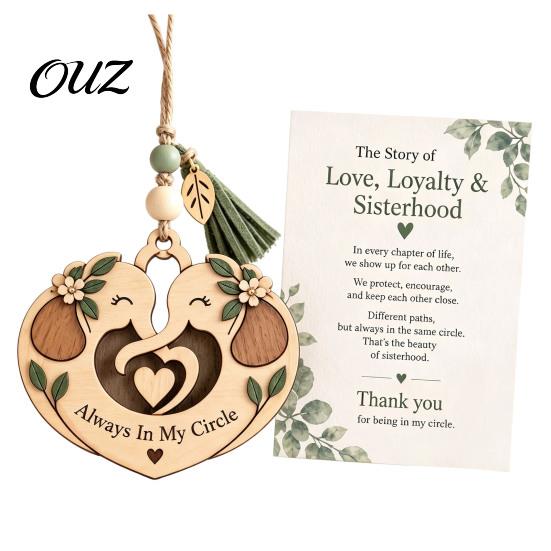 Elephant Themed Home Decoration Sisterhood Gifts, Always In My Circle Wooden Two Elephants Heart Durable Keepsake for Her Ornament with Card,