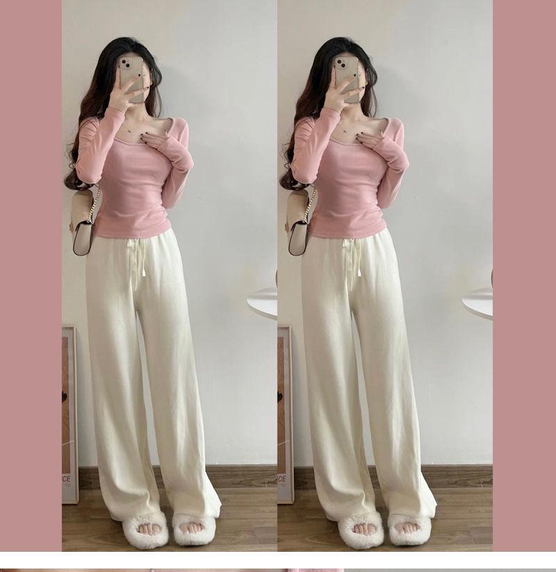 Женский велюровый топ премиум-класса с квадратным вырезом и длинными рукавами - Приталенный крой, идеально подходит для осени и зимы