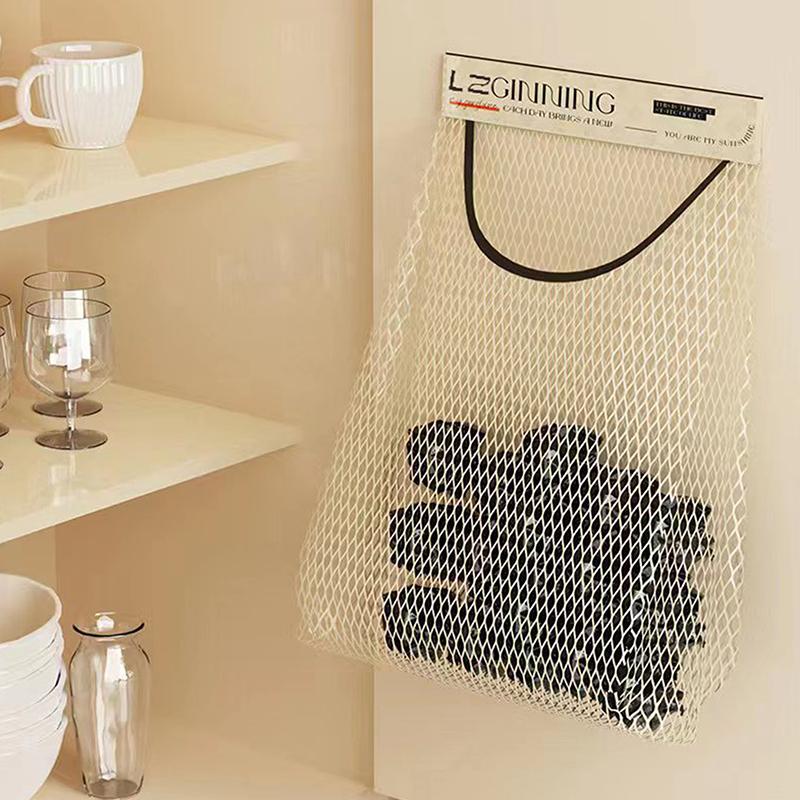 1Pc Hanging Storage Mesh Bags Kitchen Garbage Bag Storage Tools Wall-Mounted Large-Capacity Storage Bag Packaging Plastic Bag