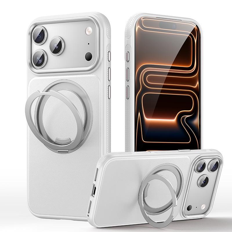 Кожаный чехол для iPhone 17 Pro Max с магнитным держателем 360° и защитой Apple 16