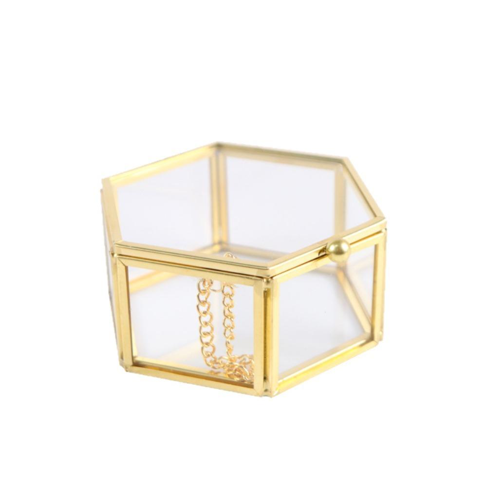 Accessories Storage Hexagon Glass Storage Box with Lid Transparent Display Case Jewelry Organizer Accessories Display