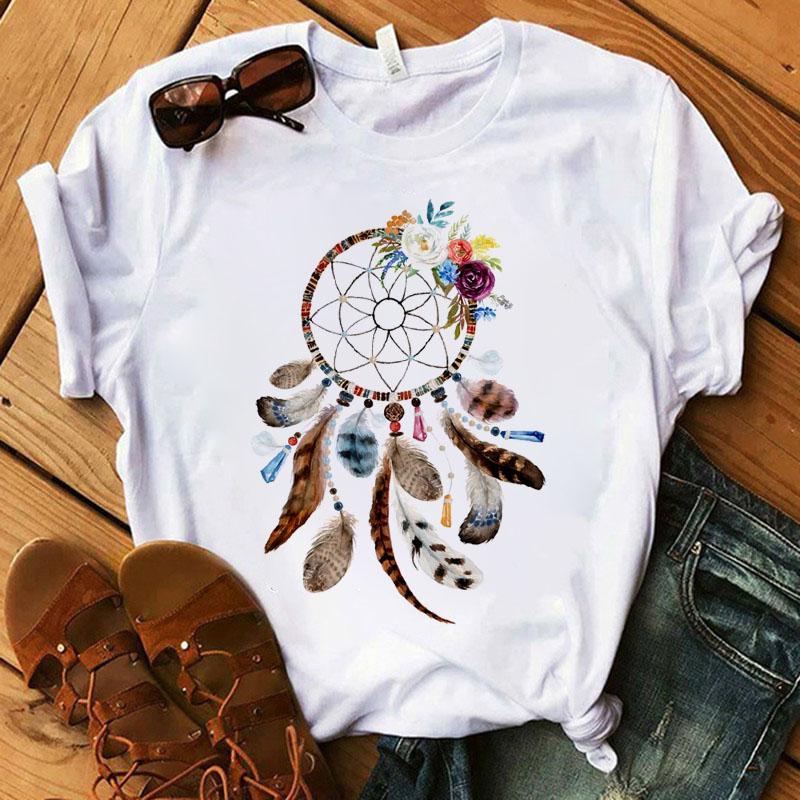 Women&Amp;#39;S T-Shirt Dream Catcher Graphic Print Top Female Tee Shirts Crew Neck Summer Casual Wear Kawaii Harajuku Oversized Tshirt