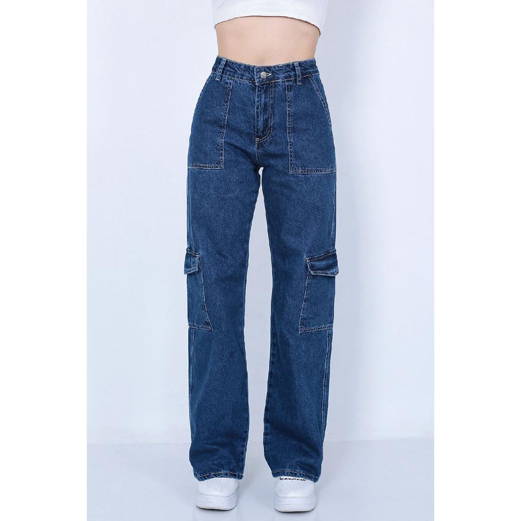 Женские синие свободные широкие джинсы-палаццо большого размера