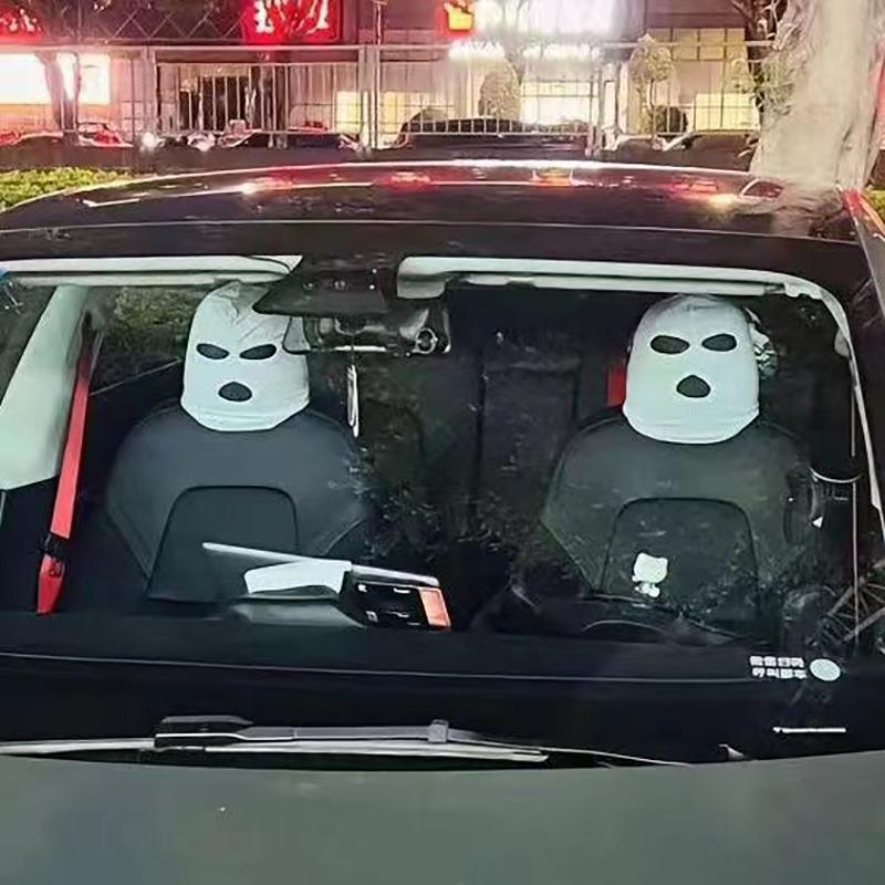 Универсальный чехол для подголовника автомобильного сиденья Балаклава с 3 отверстиями, полное покрытие, Хэллоуин, Рождество, забавное украшение для автомобиля
