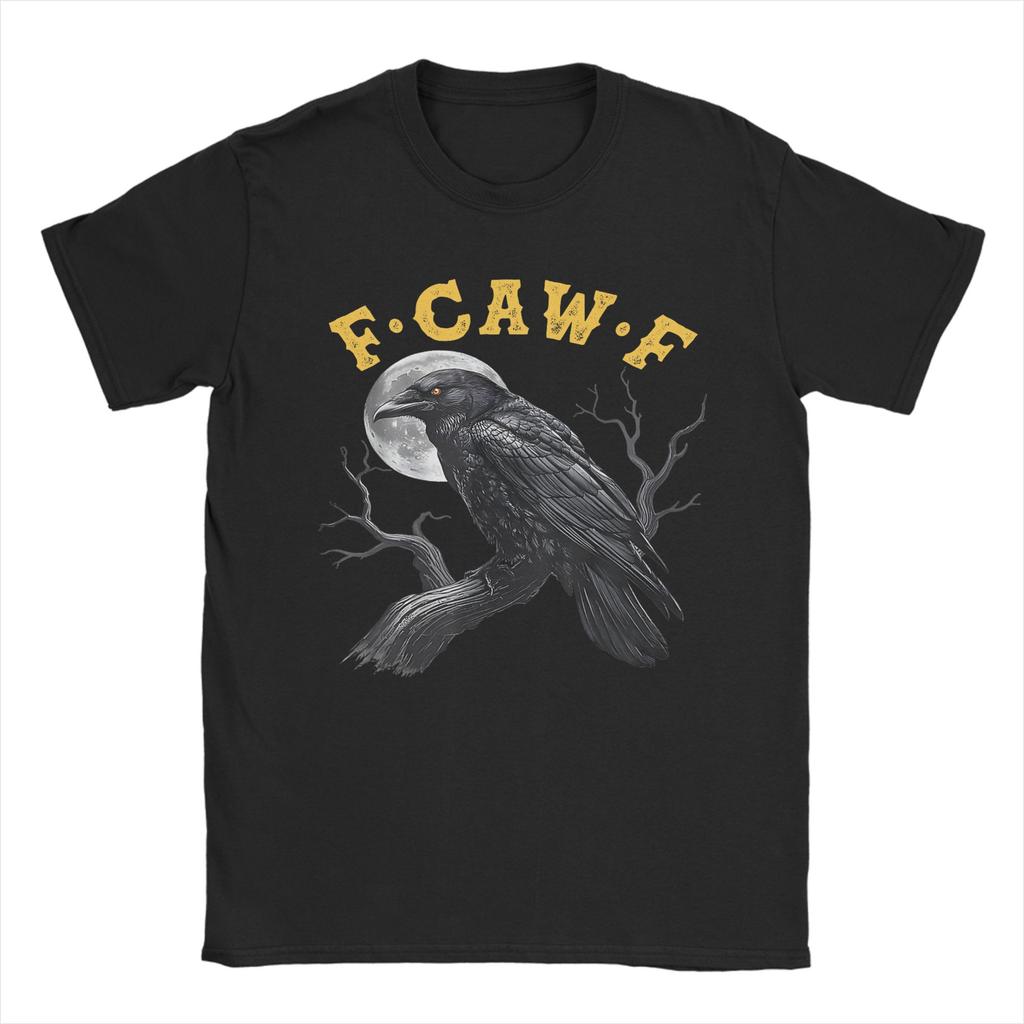 Crow F-Caw-F Funny Black Bird Moon Christmas Santa Hat T-Shirt for Men Crew Neck T Shirts  Short Sleeve Tee Shirt Clothing