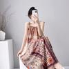 Cotton silk summer bohemian print suspender dress women's ethnic style retro loose medium and long vacation dress