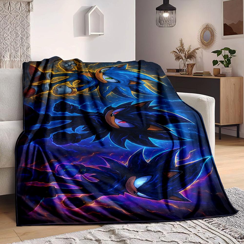 1Pc Sonic Hedgehog Artwork Flannel Blanket, Soft And Comfortable, Casual Warm, Camping Travel, Christmas, Halloween Xmas Gift S1522