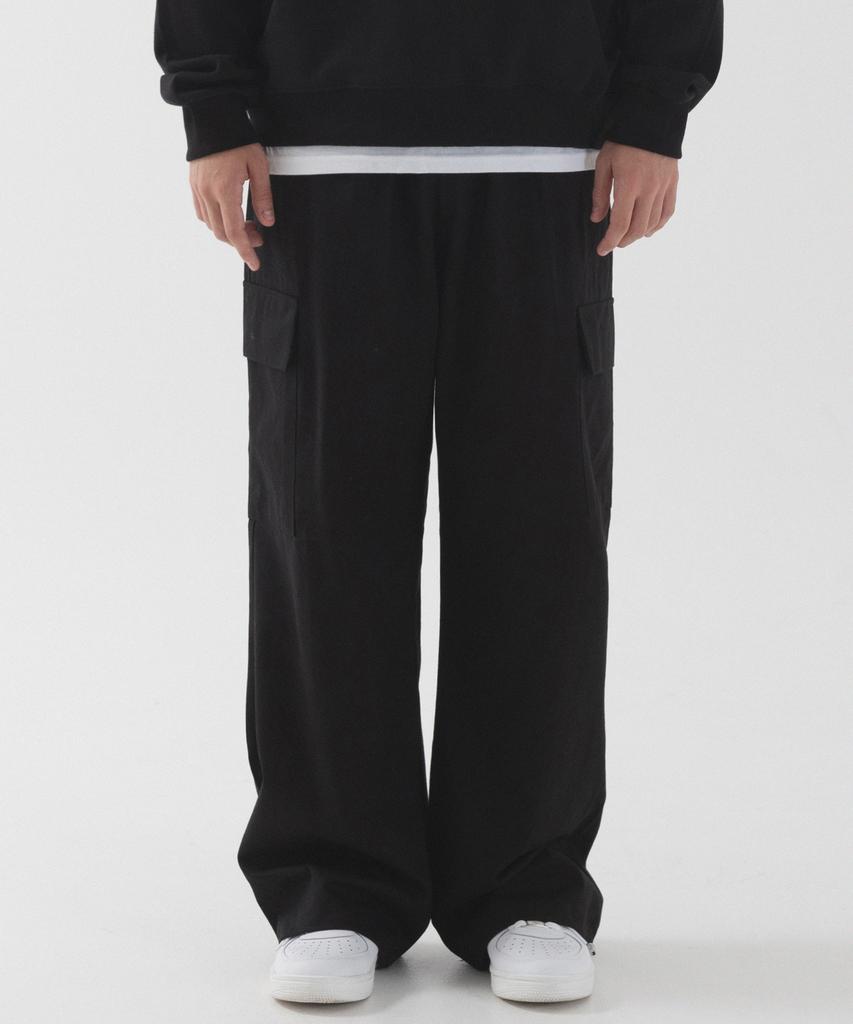 PIANER String Wide Cotton Cargo Pants (Black)