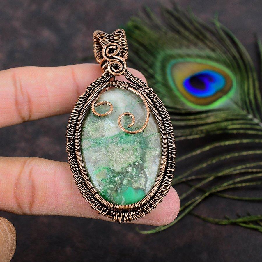 Натуральный драгоценный камень варисцит, подарочная подвеска ручной работы из медной проволоки 3,15 M5R51