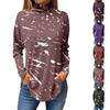 Футболки для женщин, осенние повседневные рубашки с длинными рукавами, толстовка с винтажным принтом, топ с высоким воротом, пуловер